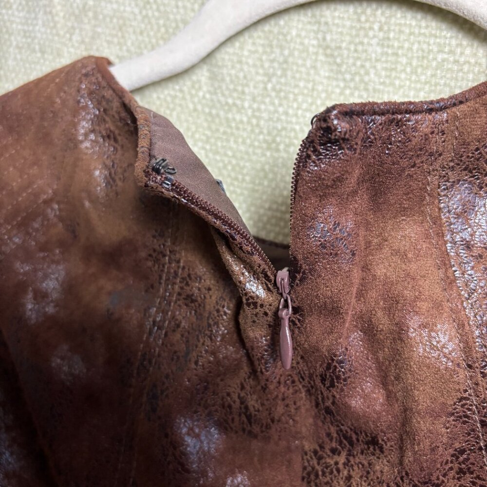Vince Camuto Brown Wash Distressed Faux Leather Knee Length Sheath Dress, 10. - Picture 5 of 5